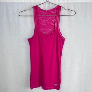 Vintage Y2K Hollister Top Pink Lace Trim Tank Fairy Slim Fitted Preppy Summer